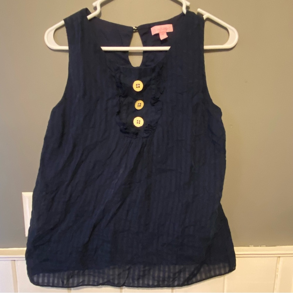 Lilly Pulitzer navy blue sleeveless ruffle blouse size 6